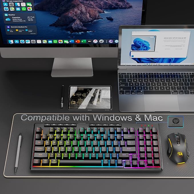 Redragon K517 Pro Wireless Gaming Keyboard, RGB Backlit, Tri-Mode BT/2.4GHz/USB-C, Mechanical Feel 94 Keys Computer Keyboard with 4 Macro Keys, Number Pad, 4000mAh Battery for Win/MAC - Image 7