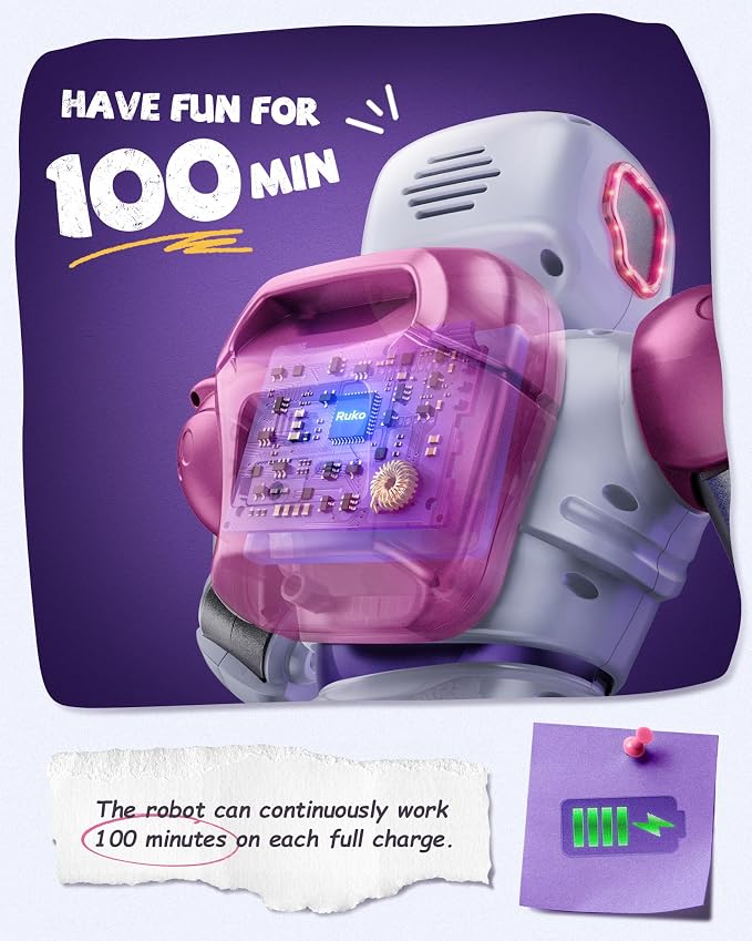 Ruko 1088 Interactive Robot Toy, Gifts for Boys & Girls Ages 4-9, Pink | Large Programmable Robot, Music & Dance, Rechargeable, Remote Control & App Control & Voice Command, Gifts for Boys & Girls - Image 7