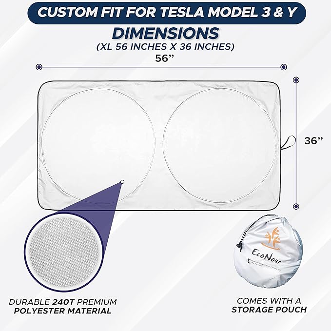 EcoNour Windshield Sun Shade Compatible for Tesla Model 3 & Model Y Juniper 2017-2024 2025 2026, Sun Visor for EV Front Window Sunshade, Foldable Heat & UV Protector, Car Accessories - Image 3