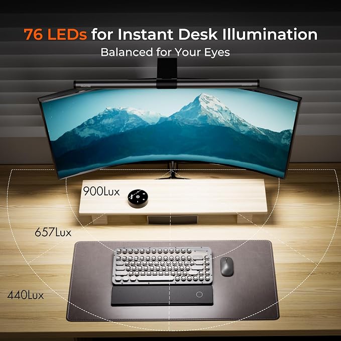 Quntis Monitor Light Bar with Remote, Eye-Care No Glare Computer Light for Curved Flat Monitor, Adjustable Brightness & Color Temperature, Space Saving Desk Accessories for Home Office Reading Gaming - Image 2