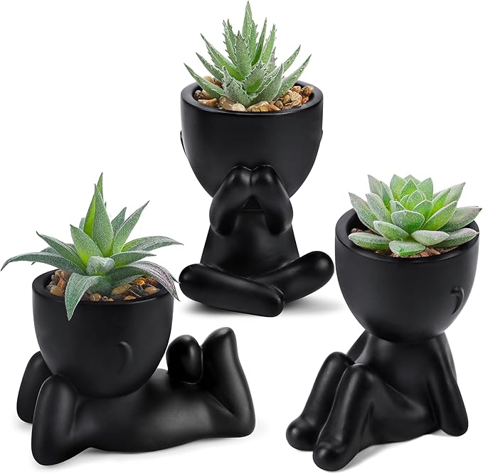 Der Rose 3pcs Fake Succulents Plants Artificial for Black Bathroom Bedroom Home Living Room Halloween Decor Aesthetic Indoor by DerRose