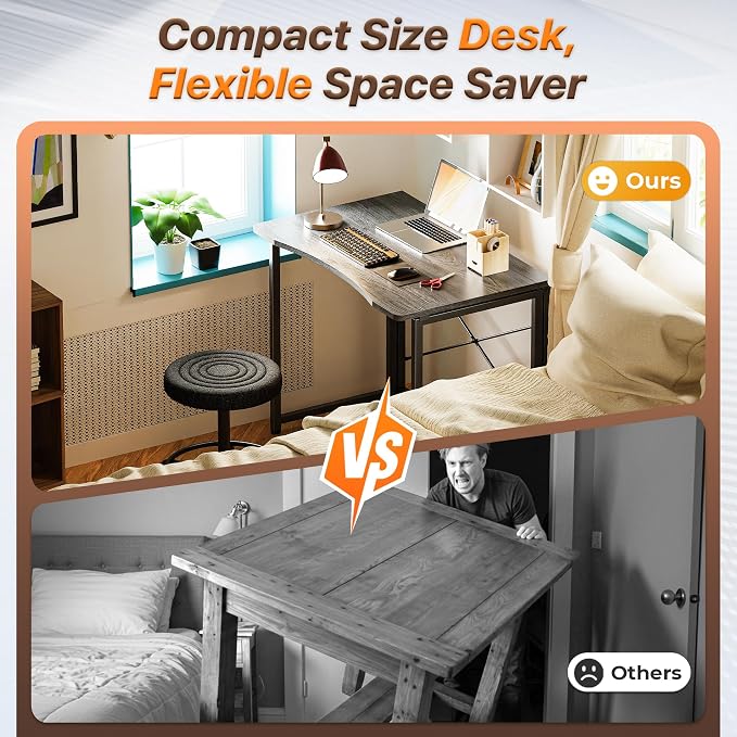 Huuger Folding Desk for Small Spaces, 31.5 Inch Foldable Computer Table, Easy Assembly, for Home Office, Study, Bedroom, Dorm, Space Saving, Small Writing Work Office Computer Desk, Grey - Image 3