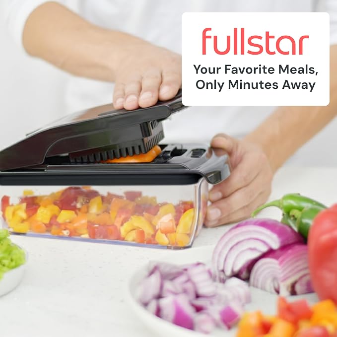 Fullstar Pro Original Vegetable Chopper Kitchen Prep Tool | 2 in 1 Veggie Slicer, Onion & Fruit Cutter with Sharp Stainless Steel Blades & Container, All-in-One Food Prep Tool (Black) - Image 8