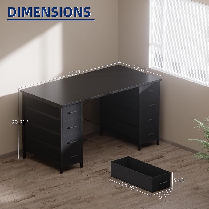 Pamray 47 Inch Computer Desk with 8 Fabric Drawers for Home Office Work | Ample Storage, Space-Saving, Suitable for Home Office Bedrooms Dorm Living Rooms for Study, Writing, Work - Image 3