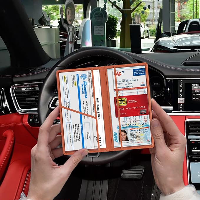 TOURSUIT Car Registration & Insurance Card Holder, Brown | Vehicle License Document Organizer, Glove Box Compartment, Interior Car Accessories, For Women Men - Image 5