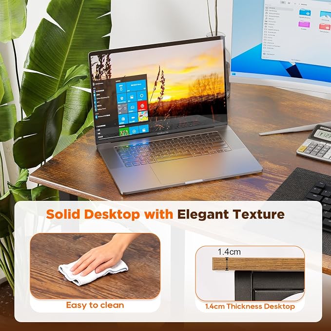 PayLessHere | 63 Inch Computer Desk | Vintage | Office Desk with Metal Frame, Adjustable Feet | Water-Resistant, Scratchproof Surface | Sturdy Writing Table for Home Office or Study | Pack of 1 - Image 4