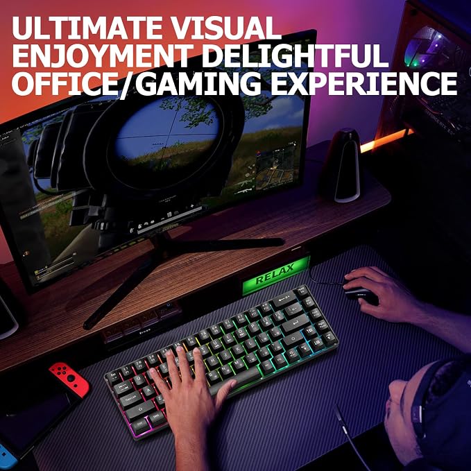 Guiheng Wired Portable 60% Mechanical Feeling Gaming Keyboard,RGB LED Backlit Compact 68 Keys Mini Wired Office Keyboard with Red Switch for Windows Laptop PC Mac - Black - Image 6