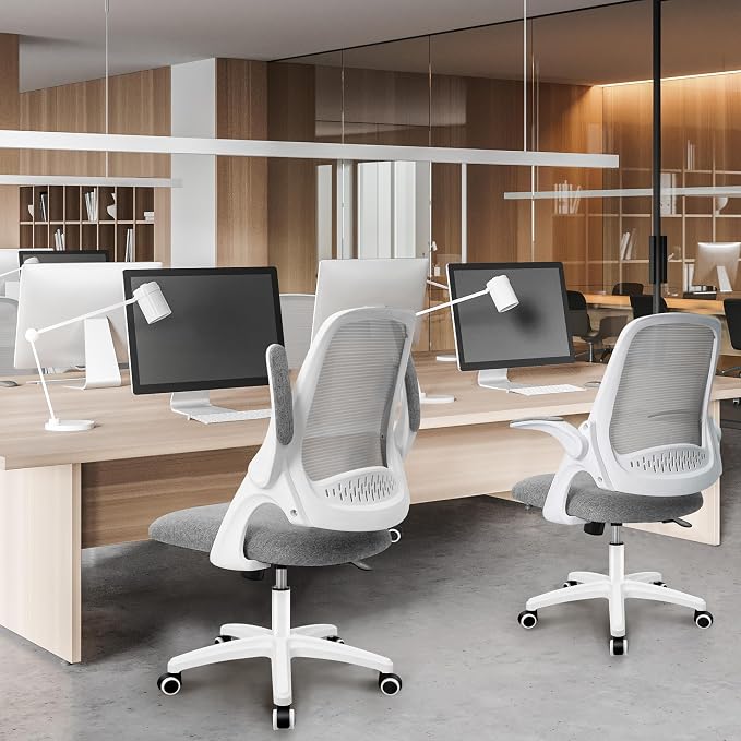 NEO CHAIR Office Desk Chair, Ergonomic Mesh with Flip-Up Armrests, Grey | Lumbar Support, Height Adjustment, 360° Swivel and Rolling Base, Space-Saving Design for Home Office, Vanity or Study - Image 7