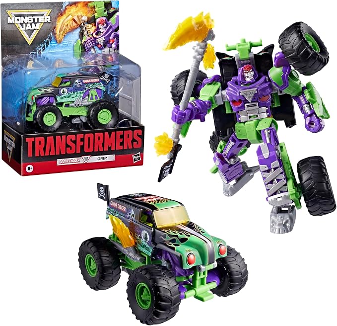 Transformers Collaborative x Monster Jam Grave Digger (Grim) | Leader Class 9.25-inch Robot Action Figure Converts to Monster Truck, Car Toys for Ages 8+ - Image 2