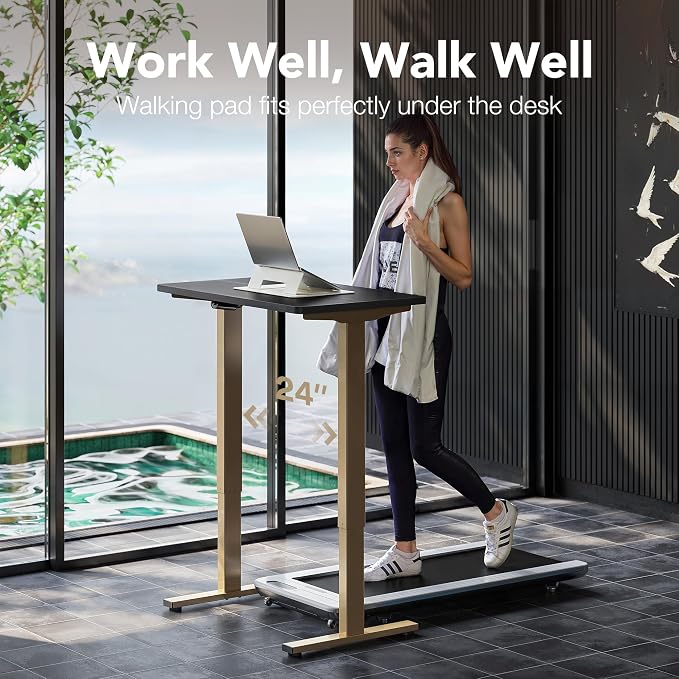 HUANUO 32" Small Electric Standing Desk Adjustable Height, 4 Memory Height Settings, Sit Stand Up Desk for Home Office & Computer Workstation, Black and Gold Frame - Image 9
