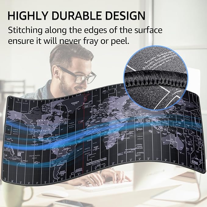 KTRIO Large Gaming Mouse Pad, Desk Mat, 31.5 x 15.7 in, World Map, XXL | Smooth Micro-Weave Surface, Artistic Pattern Design, Non-Slip Rubber Base, Durable Stitched Edges, Office & Home Use - Image 5