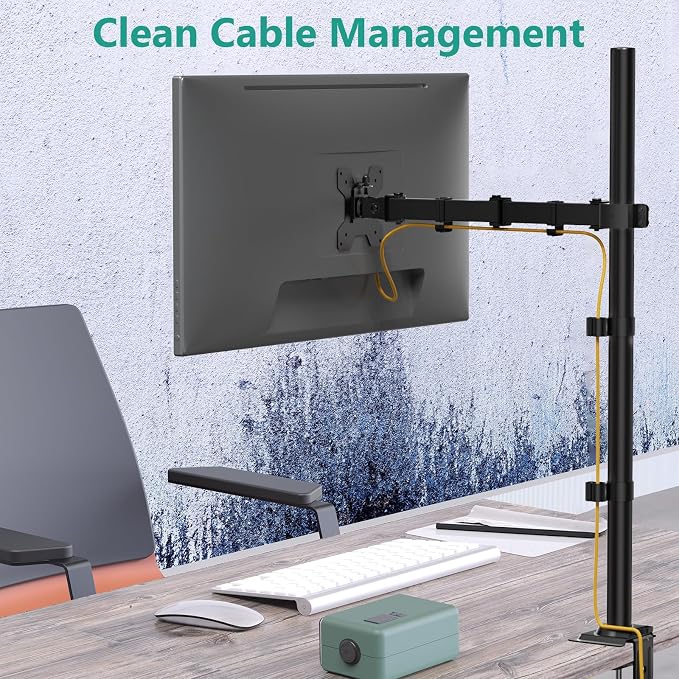 WALI Monitor Arm Mount for Desk, Single Extra Tall Computer Desk Mount, Monitor Bracket Mount Stand Single, up to 34 inch, 22 lbs (M001XL), Black - Image 8