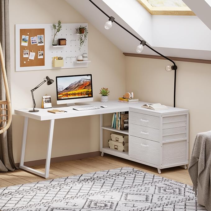 Tribesigns L-Shaped Computer Desk with 3 Drawers, Reversible Corner Home Office Desk with Shelves, 53-Inch Industrial PC Desk Study Writing Table Workstation for Small Space, White - Image 7