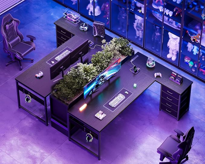 AODK 67" L Shaped Gaming Desk with 4 Drawers and Power Outlets, Black | USB Ports, PC Tower Stand, Hooks, Reversible Corner Layout for Gaming Rooms, Bedrooms and Home Office - Image 8