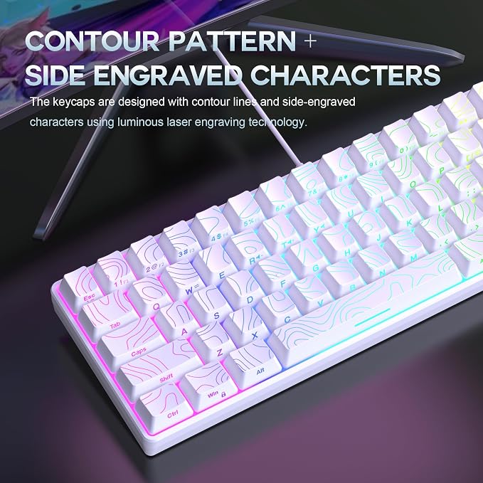 Snpurdiri 65% Wired Gaming Keyboard, 68 Keys RGB (Contour-line, White) | Backlit Ultra-Compact Small Gaming Keyboard, for PC/Mac Gamer, Typist, Travel, Easy to Carry on Business Trip - Image 6