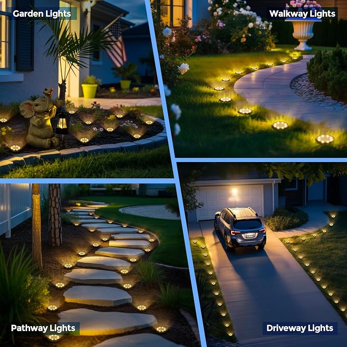 SOLPEX Mini Solar Ground Lights, 20 Pack Pathway Solar Lights Outdoor Waterproof, Garden Lights for Driveway Walkway Yard Landscape (Warm White) - Image 2