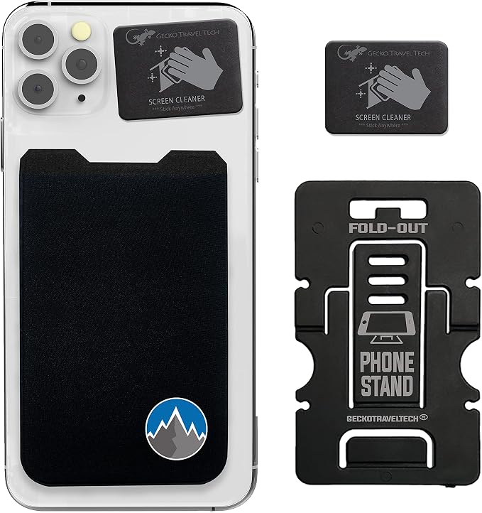 Phone Wallet - Adhesive Card Holder - Cell Phone Pouch - Stick on Lycra Pocket by Gecko - Carry Credit Cards and Cash by GeckoTravelTech
