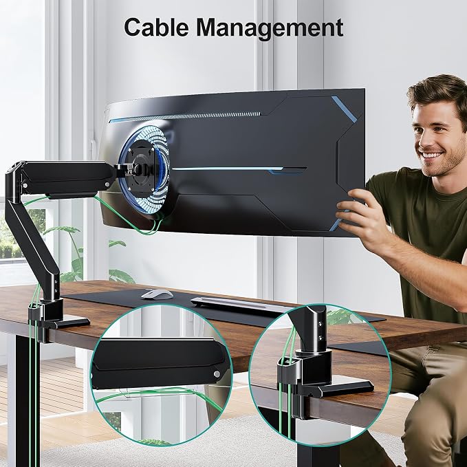 MOUNT PRO Heavy Duty Monitor Arm for 49 inch Ultrawide Screen up to 44 lbs, Single Desk Computer Mount Curved Monitor Stand for Samsung Odyssey G9, Adjustable Gas Spring VESA Mount 75x75 100x100 - Image 6