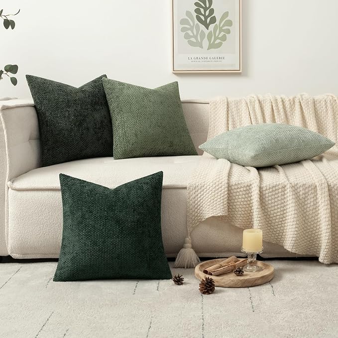 MIULEE Pack of 4 Couch Throw Pillow Covers 18x18 Inch Green Soft Decorative Chenille Pillow Covers Farmhouse Accent Cushion Covers for Boho Spring Home Decor Sofa Bedroom Living Room - Image 5
