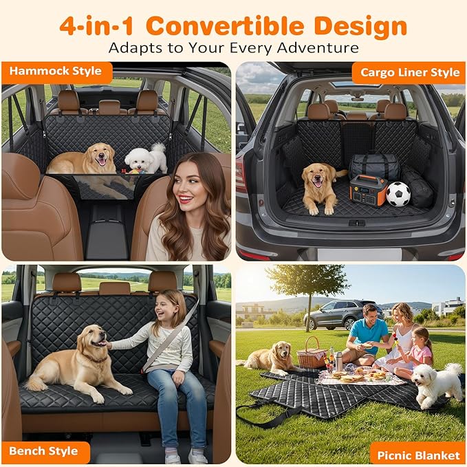 URPOWER Dog Car Seat Cover for Pets 100% Waterproof Seat Cover Hammock 600D Heavy Duty Scratch Proof Nonslip Durable Soft Back Seat Covers for Cars Trucks and SUVs - Image 4