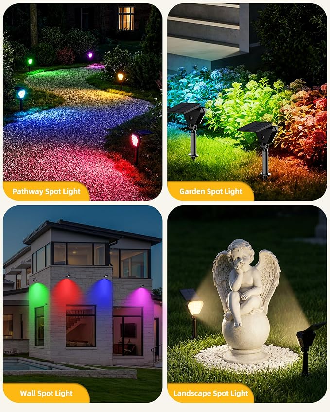 T-SUN Solar Lights Outdoor Waterproof IP65, 6Pack LED Solar Spot Lights Color Changing IP65 Waterproof Smart Auto On/Off for Outside Landscape Garden Yard Lawn Pathway Patio Driveway - Image 6