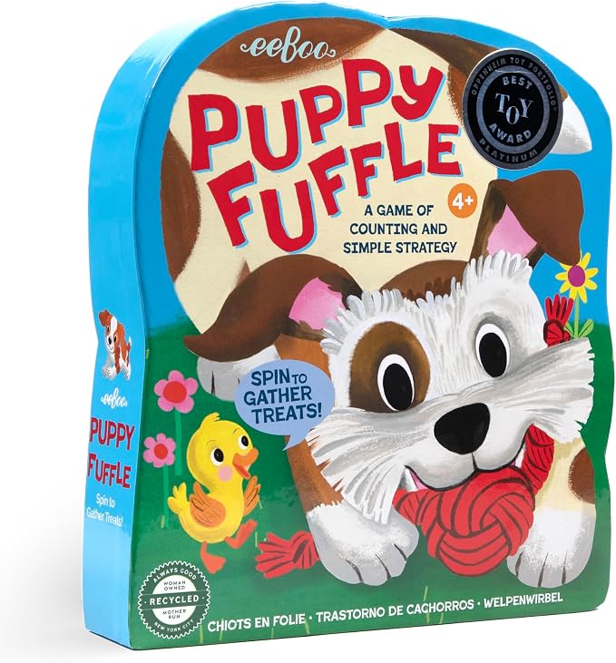 eeBoo: Puppy Fuffle - A Game of Counting & Simple Strategy, Kids Spinner Board Game, Collect Toys & Treats, Preschool, Ages 4+, 2-4 Players, 15-25 Min by eeBoo