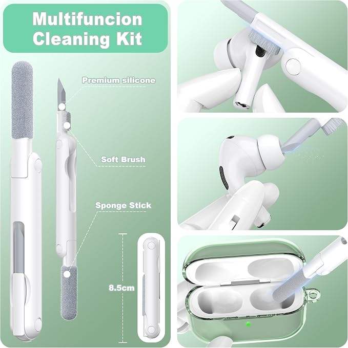 for AirPods Pro 3 Clear Case 2025, Military-Grade Shockproof, Soft TPU Highly Transparent Anti-Yellowing for AirPods Pro 3 Case with Cleaning Kit & Cute Round Buckle, Clear Green - Image 6