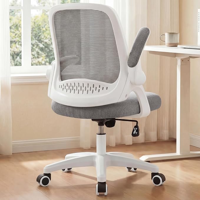 NEO CHAIR Office Desk Chair, Ergonomic Mesh with Flip-Up Armrests, Grey | Lumbar Support, Height Adjustment, 360° Swivel and Rolling Base, Space-Saving Design for Home Office, Vanity or Study by NEOCHAIR