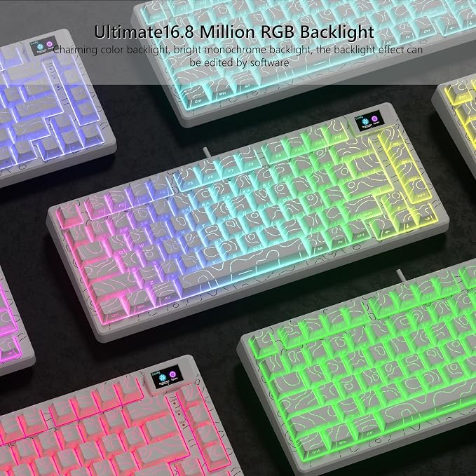 Womier SK80 75% Percent Keyboard Gaming with Color Multimedia Display | Mechanical Keyboard Topographic, Hot Swappable Gasket Mount RGB Creamy Key board Pre-lubed POM Switch for Mac/Win,White - Image 2