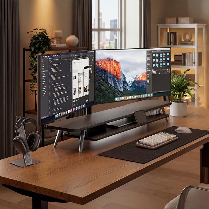 Fenge Dual Monitor Stand, Monitor Stands Riser for 2 monitors, 47.2 Inch Wood Desk Shelf with Storage Organizer and Cable Management for Office Desk Accessories - Image 9