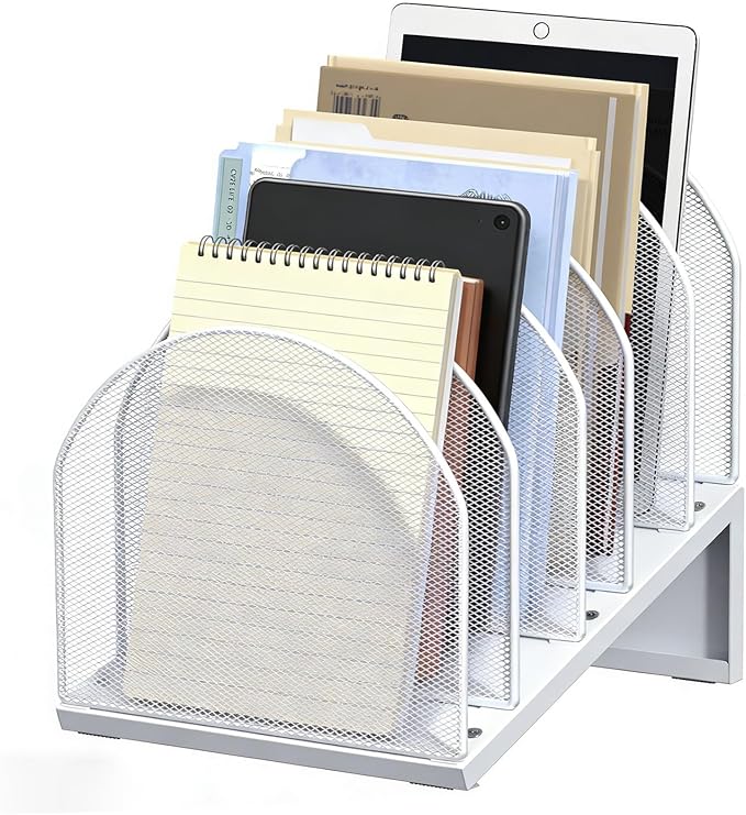 gianotter Desktop File Organizer with 5 Compartments | Desk Organizer Paper Organizer for Desk Workspace Organizers for Office Supplies (White, Inclined Style) by gianotter