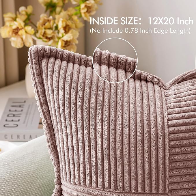 MIULEE Spring Decorative Lumbar Throw Pillow Covers for Couch Bed Livingroom 12x20 Inch Set of 2 Blush Pink Boho Throw Pllows Broadside Striped Patchwork Soft Corduroy Pillowcases Valentine Decor - Image 2