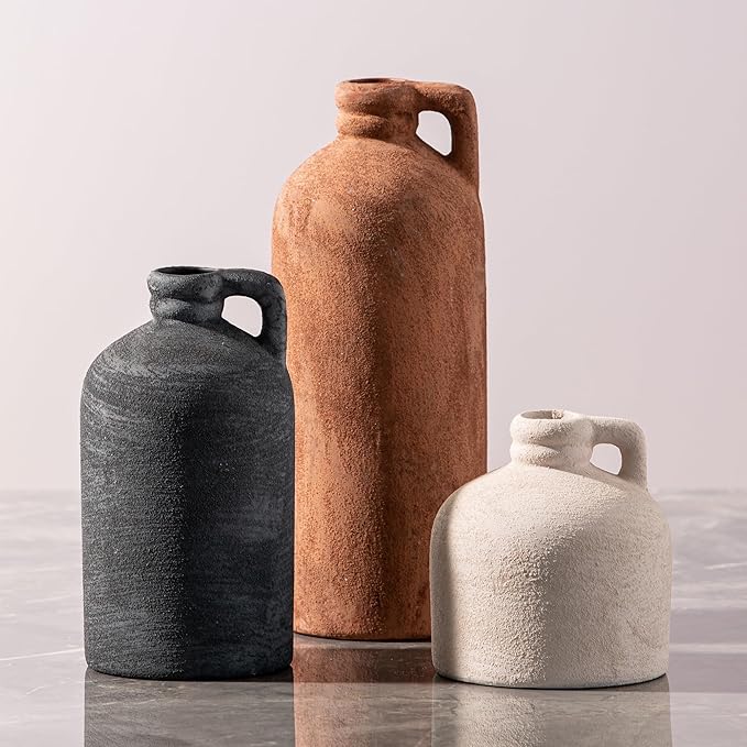 Ceramic Vase Home Table Decor - Flower Vase Set of 3 Living Room Kitchen Decorations Farmhouse Modern Rustic Vases Decorative Centerpiece for Shelf Bedroom Office Bathroom Dining Coffee Desk by VanseliaHome