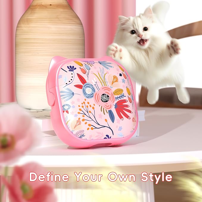 for AirPods 4 Case with Cleaning Kit, Cute Cat Ear Print Design & Cute Buckle, Inverted Phone Holder Design, Top Safe Lock Buckle Design, for Girls AirPods 4 case 2024, Pink Flower - Image 2