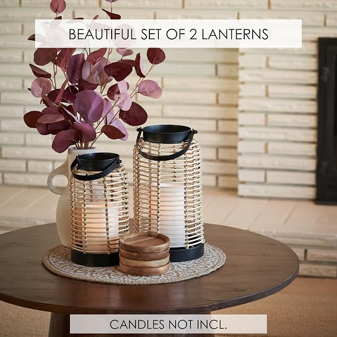Natural Rattan Boho Lanterns - Handcrafted Chic Decor to Enhance Your Home - Modern Farmhouse Beauty Perfect for Any Living Room, Patio & Porch, Indoor and Outdoor Coffee Table or Kitchen Dining Table - Image 4