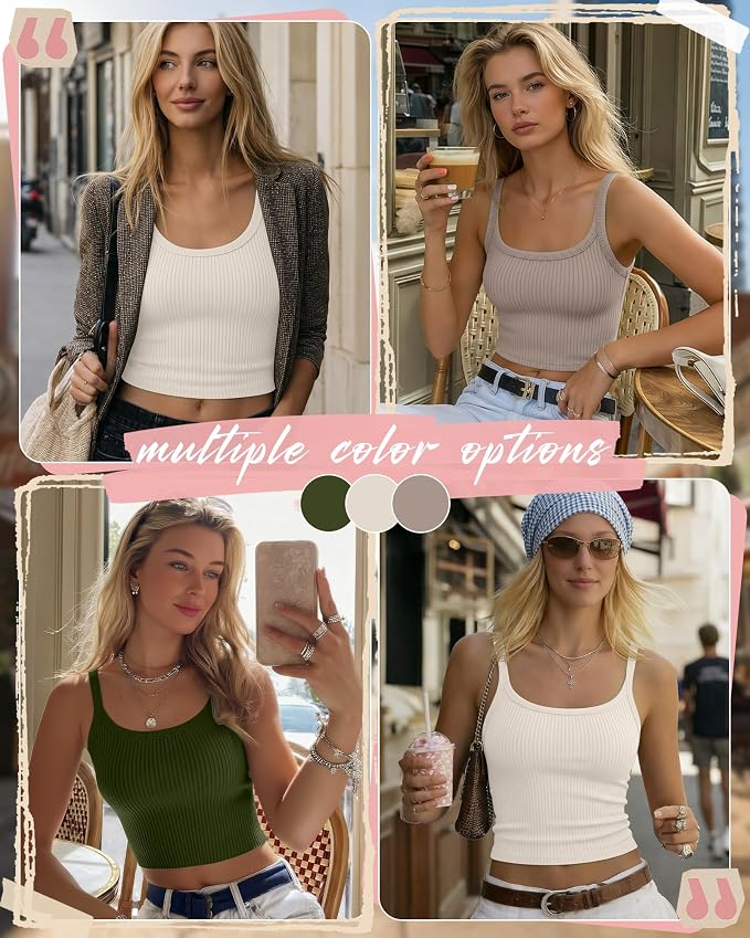 Ficerd 3 Pack Women's Tank Tops 95% Cotton Spaghetti Strap Ribbed Crop Camisole Slim Fitted Basic Summer Sleeveless Layer - Image 2
