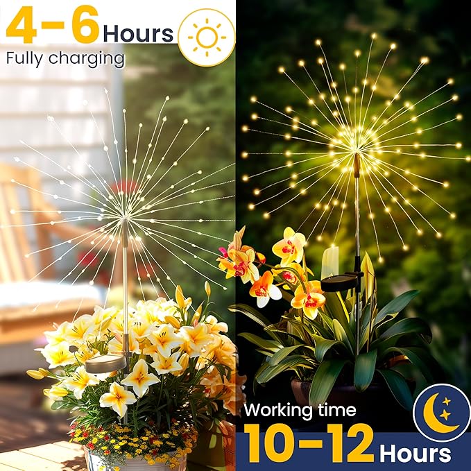 GIGALUMI Garden Decor Outdoor Lights 120LED 2Pack, Solar Garden Lights Outside Fairy Firework Decorative,Solar Powered for Yard Pathway Flowerbed Planter Balcony, Gifts for mom(Warm White - Image 6