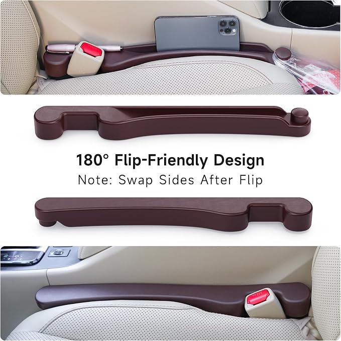 Car Seat Gap Filler Set of 2, 3IN1 Seat Side Gap Filler Plug with Storage Slot & Hook Function, Soft Foam Universal Fit Car SUV Truck Fill Gap Between Seats Console Organizer（Narrow Espresso brown） - Image 7