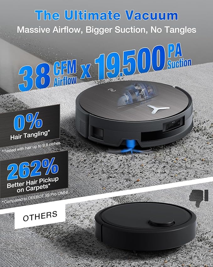 ECOVACS DEEBOT X11 OmniCyclone Robot Vacuum and Mop, Bagless 60-Day Station, 19,500Pa Suction, GaN Fast Charging for Large Homes, Self-Washing Roller Mop, Zero-Tangle for Pet Hair, Smart Navigation - Image 5