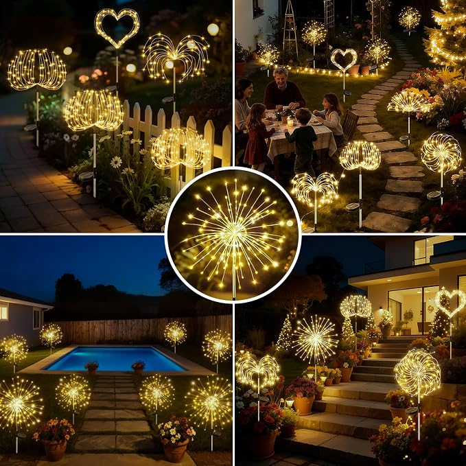 btfarm 1 Pack Solar Garden Lights Outdoor, 8 Modes Firework Lights Solar Powered, Waterproof Twinkle Fairy Light Outside for Yard Patio Pathway Pool Christmas Party Decorative, Warm White - Image 7