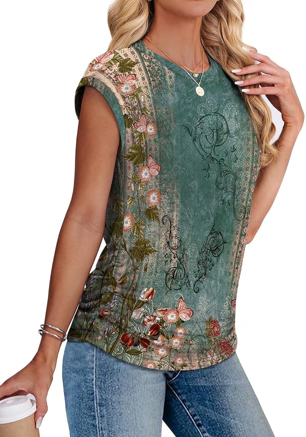 Sampeel Womens Summer Tops Trendy 2026 Ruched Cap Short Sleeve Tshirts Shirts Crew Neck T Shirts Fashion - Image 4