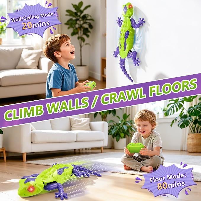 RC Wall Climbing Gecko, Rechargeable Remote Control Lizard Robot for Kids | 360° Rotating Wall Crawler Toy with LED Eyes, RC Stunt Car Toy Birthday Christmas Gift for 3-12 Year Old Boys Girls - Image 3