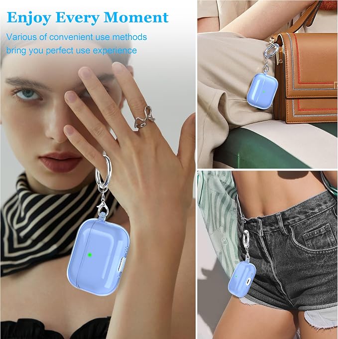 for AirPods Pro 3 Clear Case 2025, Military-Grade Shockproof, Soft TPU Highly Transparent Anti-Yellowing for AirPods Pro 3 Case with Cleaning Kit & Cute Round Buckle, Clear Blue - Image 2