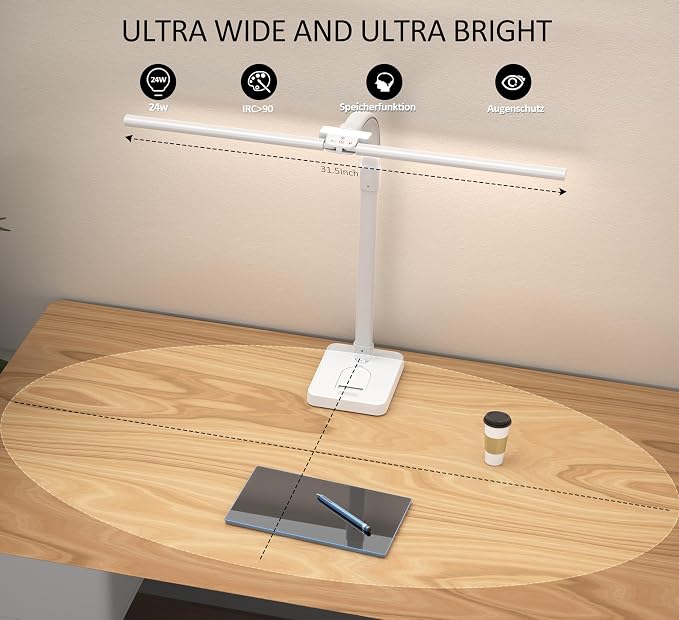 Double Head LED Desk Lamp, Architect Desk Lamps for Home Office, 24W Brightest Workbench Office Lighting-5 Color Modes and 5 Dimmable Eye Protection Modern Desk Lamp (White-Desktop, Big) - Image 4