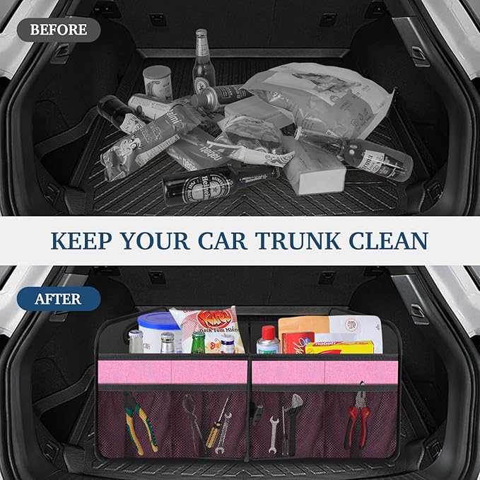 Femuar Car Trunk Organizer, Car Storage Organizer with Large Capacity Waterproof Collapsible Trunk Organizer for Car Suv/Jeep/Sedan (Pink, Standard) - Image 5