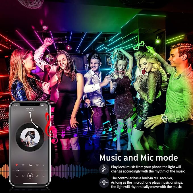 Led Strip Lights,20ft Led Light Strips Music Sync Color Changing RGB Led Strip Built-in Mic,Bluetooth App Control LED Rope Lights with Remote,5050 RGB Led Lights for Bedroom,Home,TV,Party,Christmas - Image 5