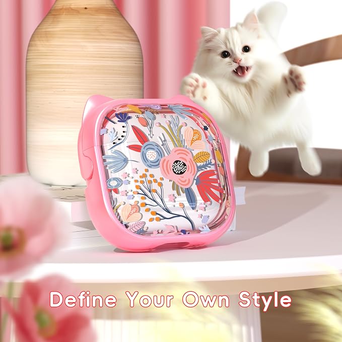 for AirPods 4 Case with Cleaning Kit, Cute Cat Ear Print Design & Cute Buckle, Inverted Phone Holder Design, Top Safe Lock Buckle Design, for Girls AirPods 4 case 2024,Clear Flowers - Image 2