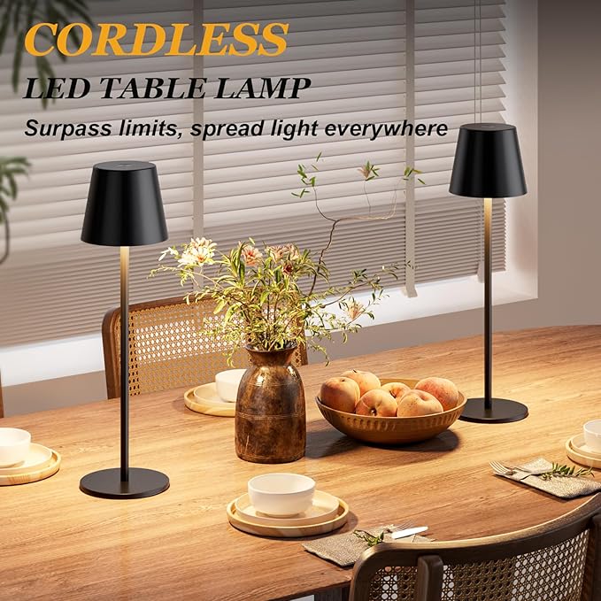 Kakanuo 20" Black Cordless Table Lamp Rechargeable - 2 Pack 5000mAH Battery Operated Lamp for Counter, 3 Color Stepless Dimming Wireless Lamp for Dining Table, Touch Control - Image 5