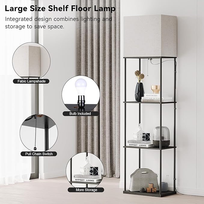 SUNMORY Large Size Floor Lamp with Shelves, 4-Tier Modern Standing Lamp with 3 Color Temperature Bulb, Tall Floor Lamp with Shelf, Corner Display Bookshelf Lamps for Living Room, Bedroom, Office - Image 4