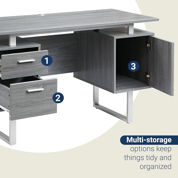 Techni Mobili Modern Office Desk with Storage, Gray - Image 5